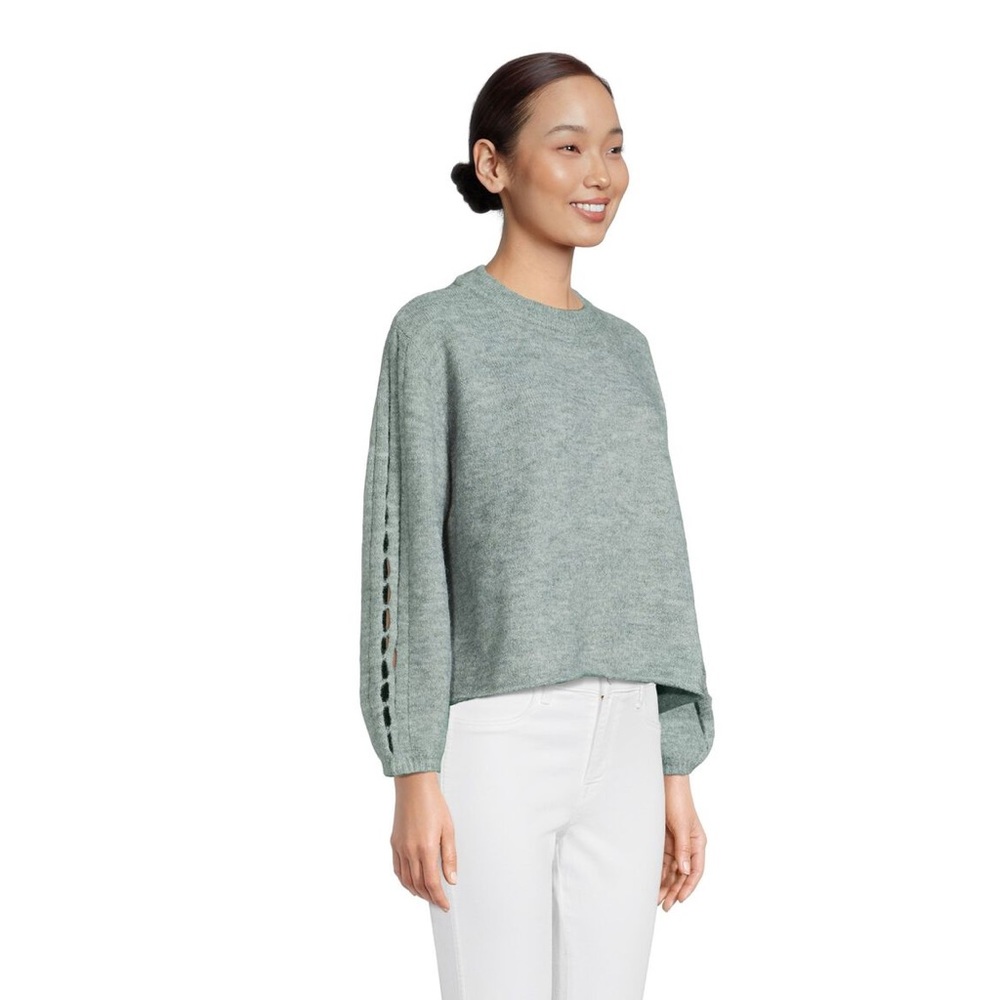 World Market Sage Green Recycled Yarn Cutout Sleeve Sweater OS